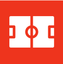 Soccer field icon on red background.